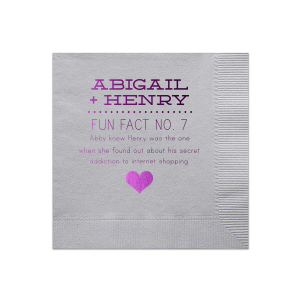 Fun Facts About the Newlyweds Block Caps Bold Heart Wedding Napkin