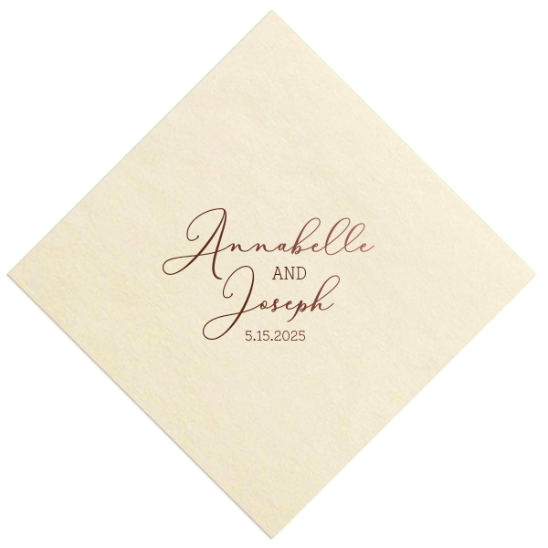 Delicate Script Names and Date Wedding Napkin